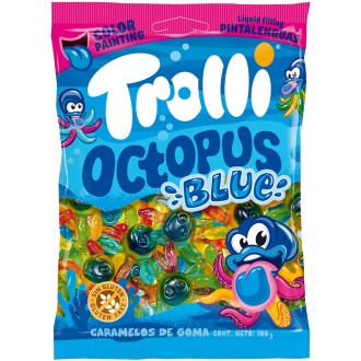 CAJA TROLLI PULPOS AZULES PINTA 100G 16U